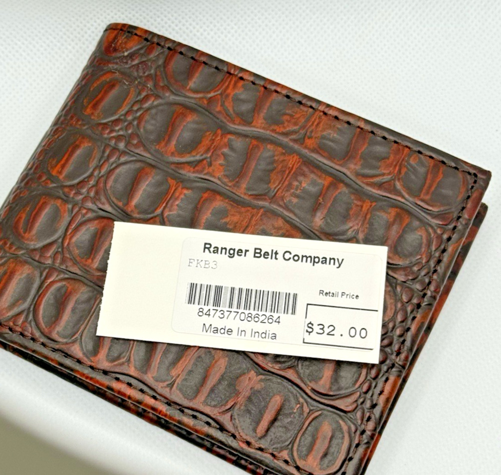 Ranger Belt Co Leather Bifold Wallet FKB3 Western Croc Pattern NWT